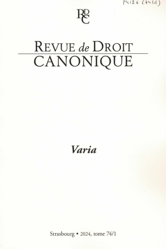 Revue de droit canonique, 74/1 - 2024, tome 74/1 - Varia