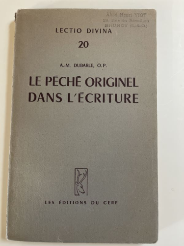 Le Péché originel dans l'Ecriture